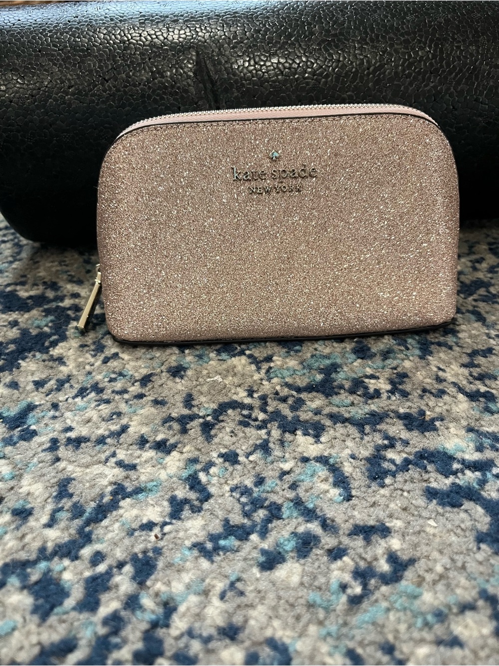 kate spade Glitter Zip Cosmetic Pouch in Rose Gold